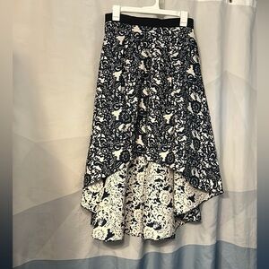 Vintage damask skirt, navy blue and white, size 8
